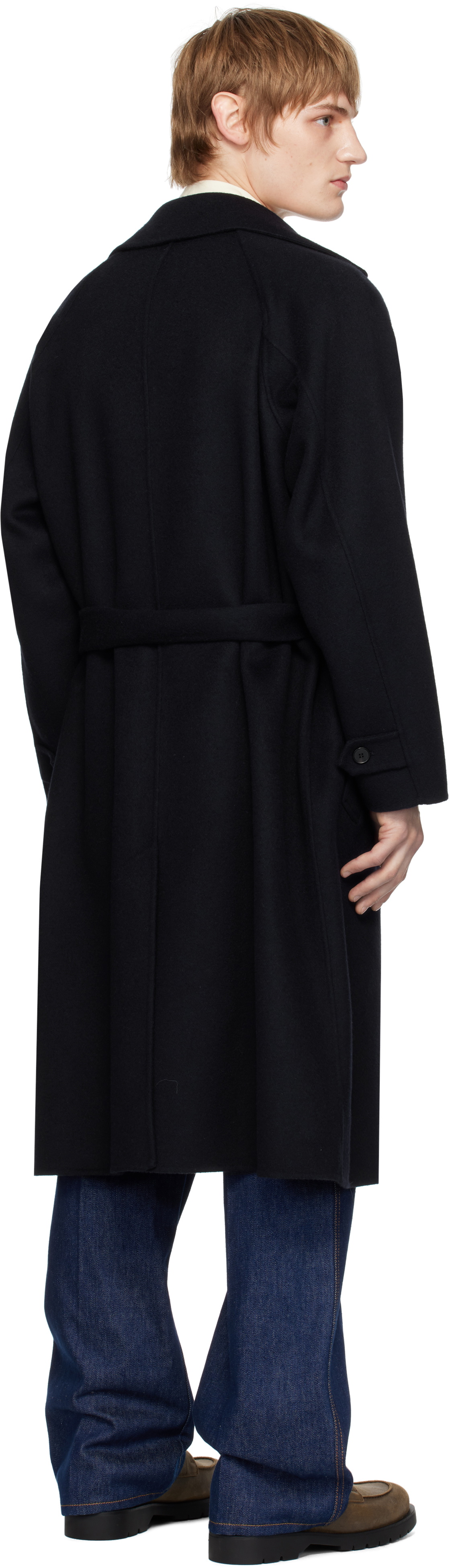 YLÈVE Navy Lambswool Double Clothe Beaver Coat YLÈVE