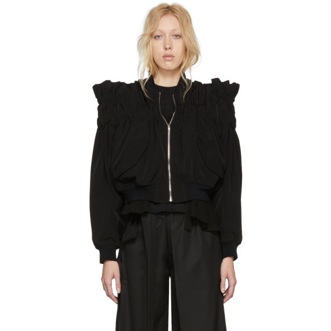 Noir Kei Ninomiya Black Gathered Back Tie Bomber Jacket Noir Kei Ninomiya