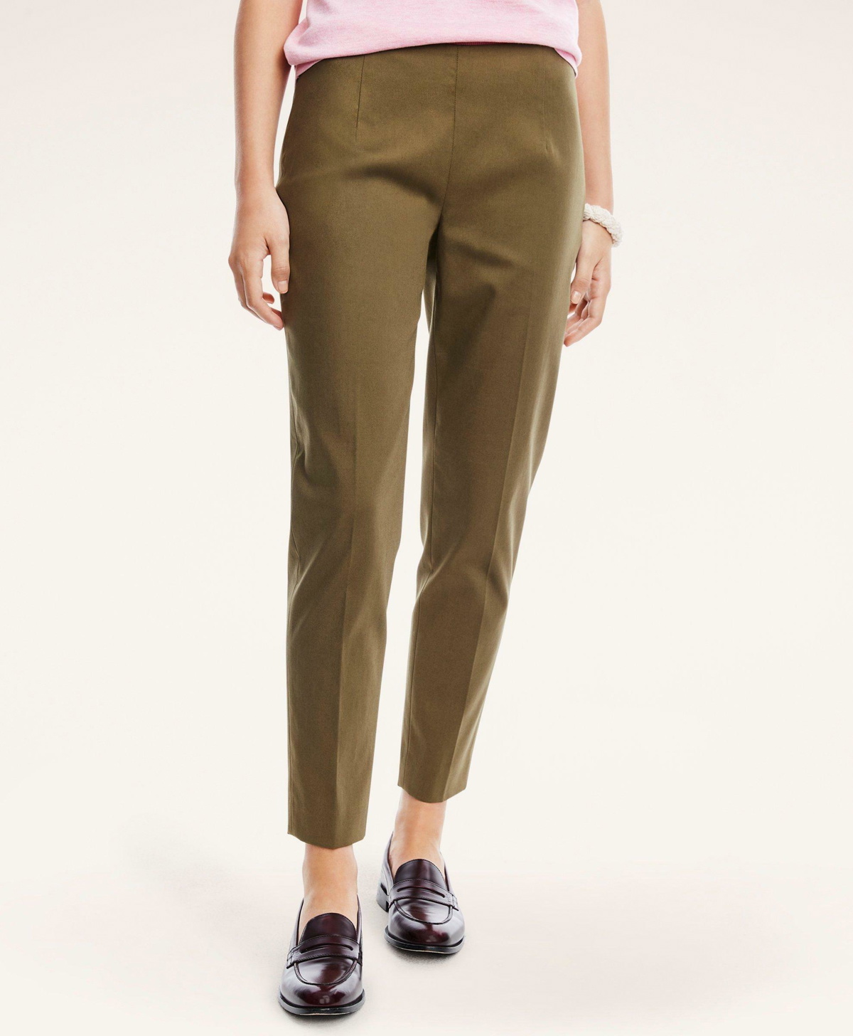 Photo: Brooks Brothers Women's Stretch Cotton Side-Zip Slim Ankle Pants | Olive