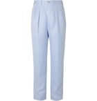 Giuliva Heritage - Pleated Herringbone Linen Suit Trousers - Blue