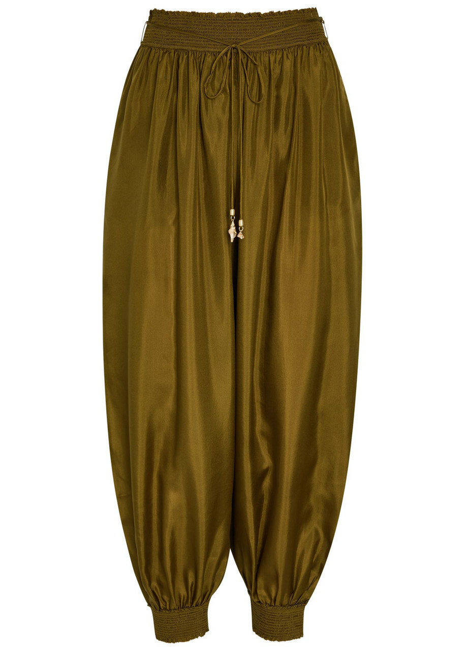 Zimmermann Mohon Cuffed Silk Trousers Olive