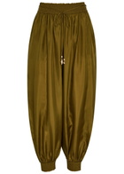 Zimmermann Mohon Cuffed Silk Trousers Olive