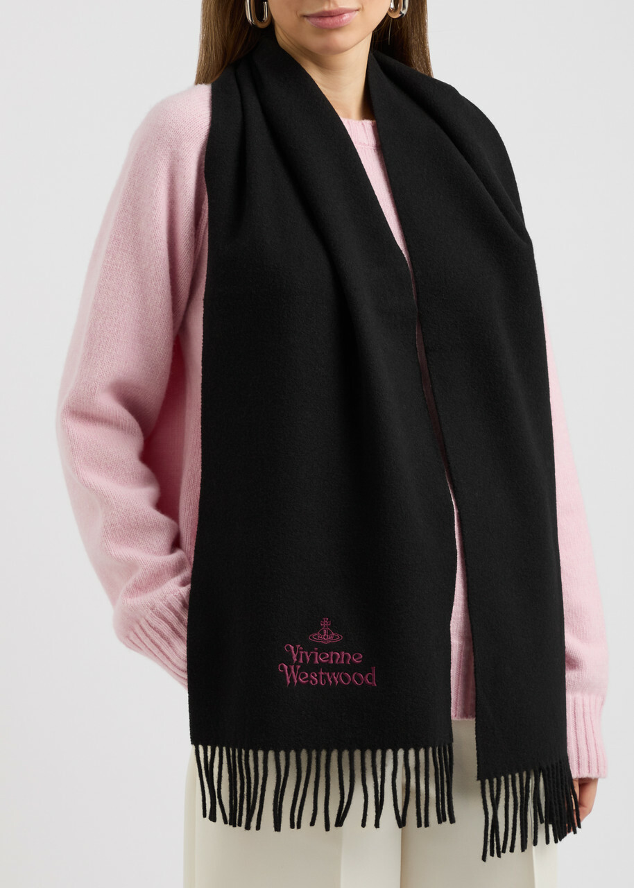 Vivienne Westwood Logo-embroidered Wool Scarf - Black - One Size