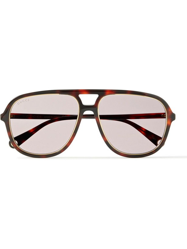 Photo: Gucci Eyewear - Navigator Aviator-Style Tortoiseshell Acetate and Gold-Tone Sunglasses