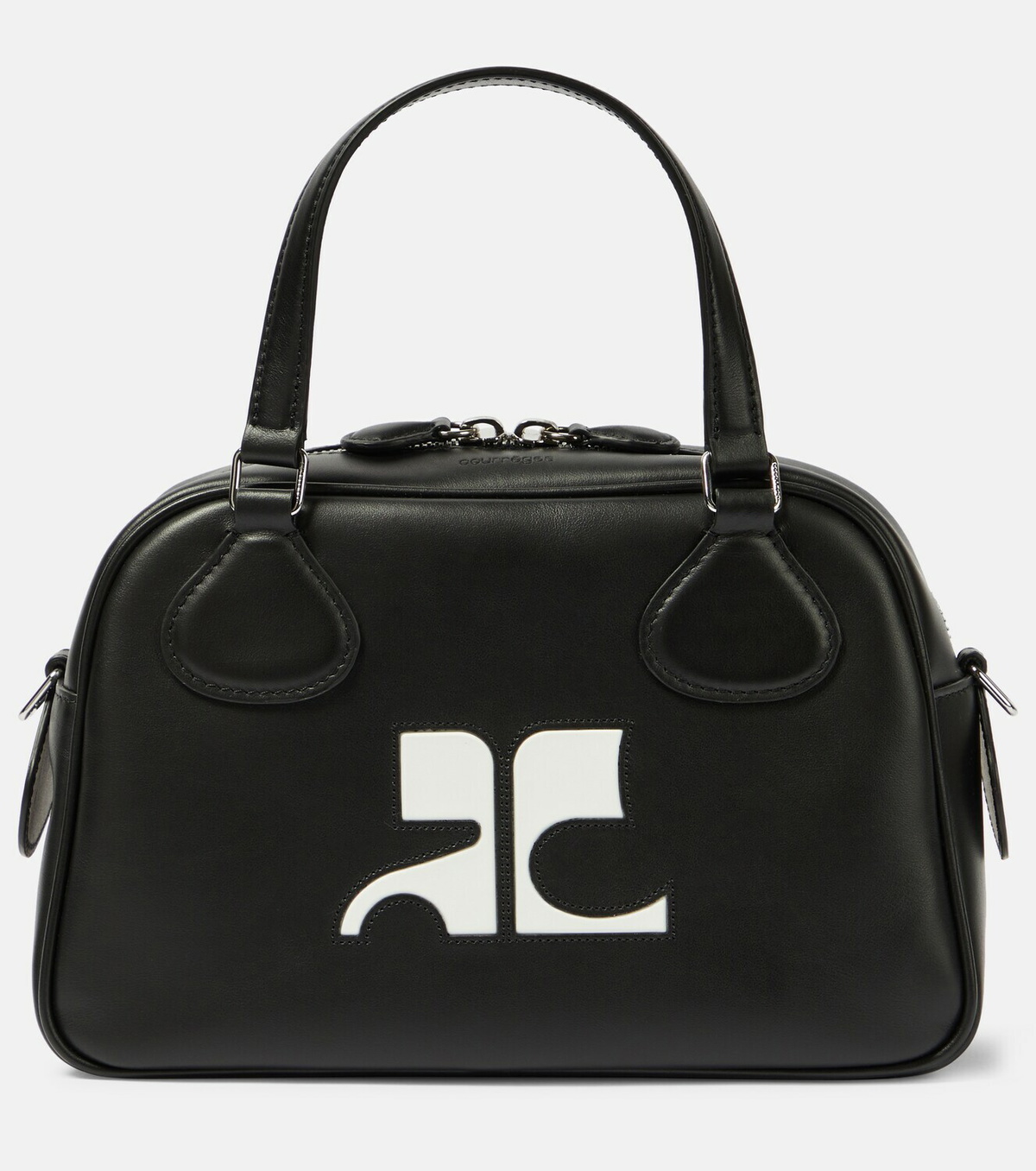 Courreges Logo Patch Vinyl Tote Bag in Black