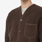 Universal Works Men's Blanket Stitch Wool Fleece Cardigan in Brown