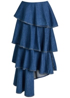 Alaïa Spiral Asymmetric Tiered Denim Midi Skirt Blue