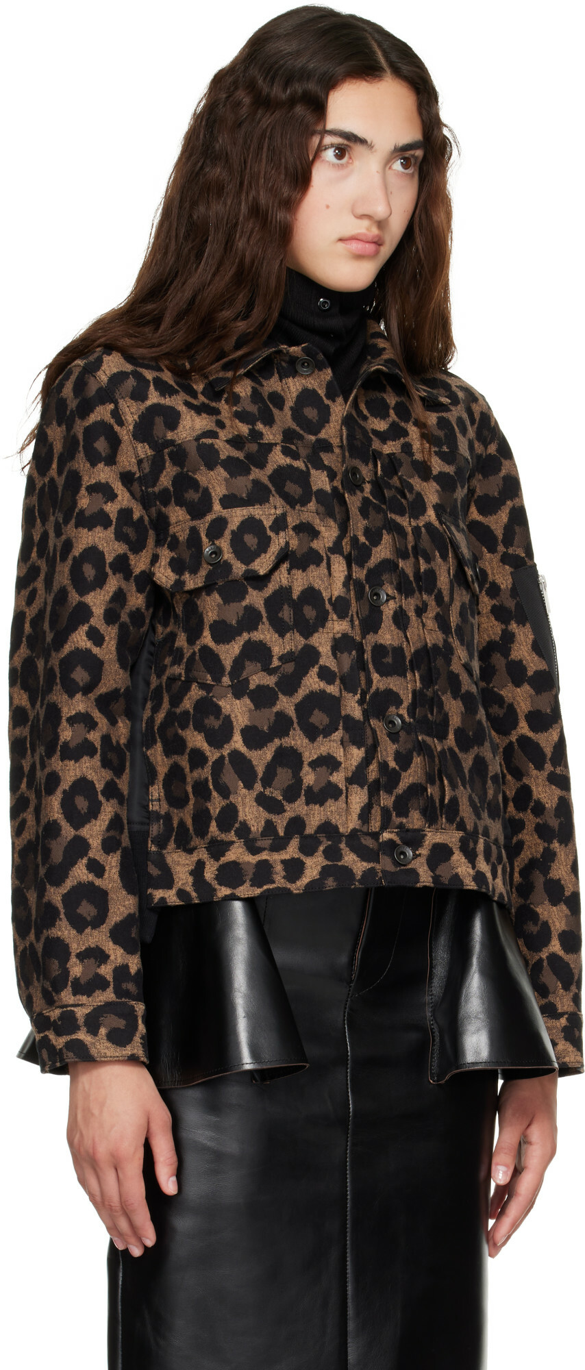 sacai Beige Leopard x Nylon Twill Jacket