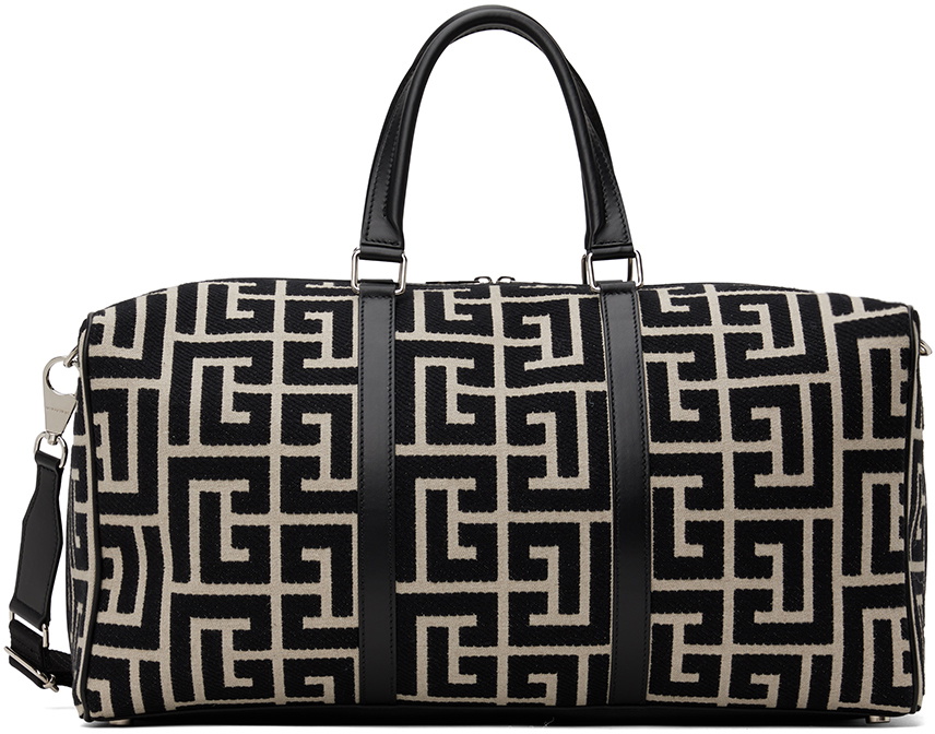 Balmain Black & Off-White Monogram Duffle Bag