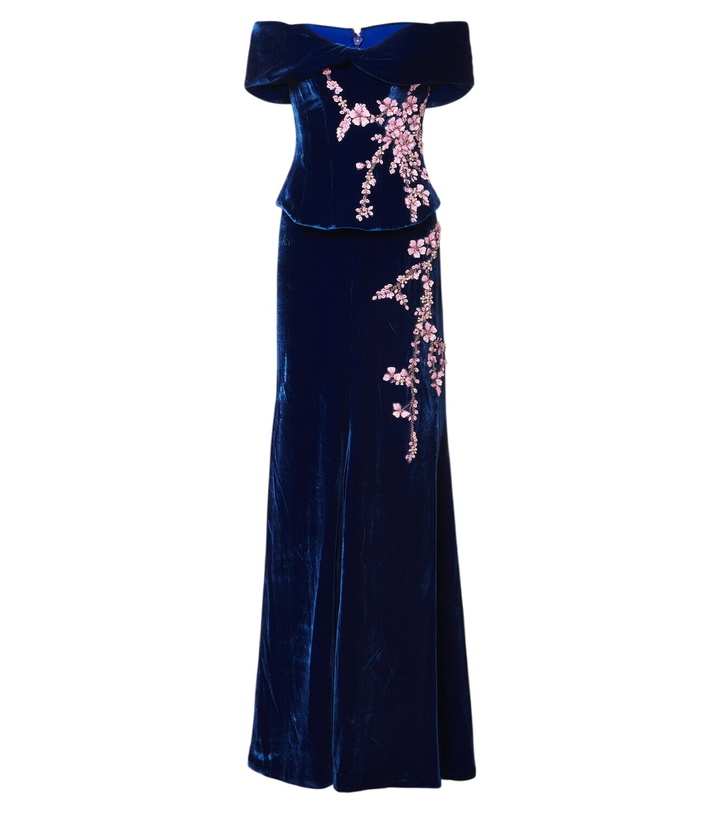 Photo: Costarellos Rielle embellished floral-appliqué velvet gown