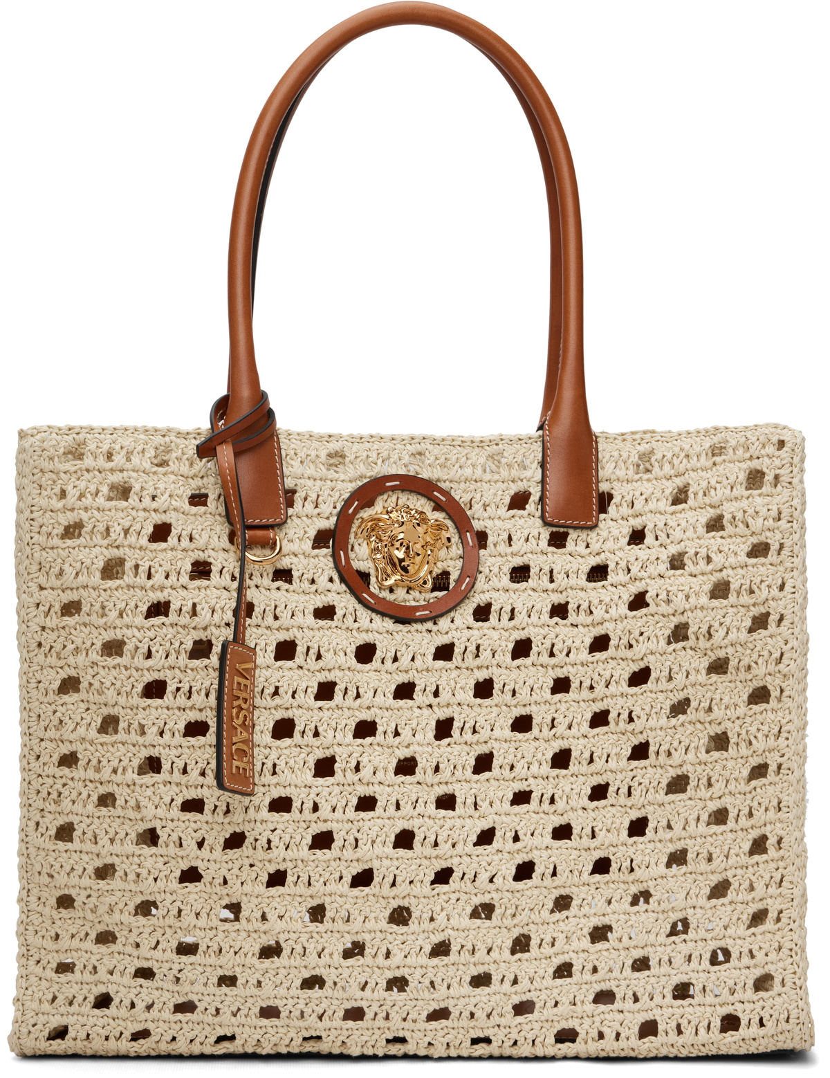 Versace Beige 'La Medusa' Large Raffia Tote