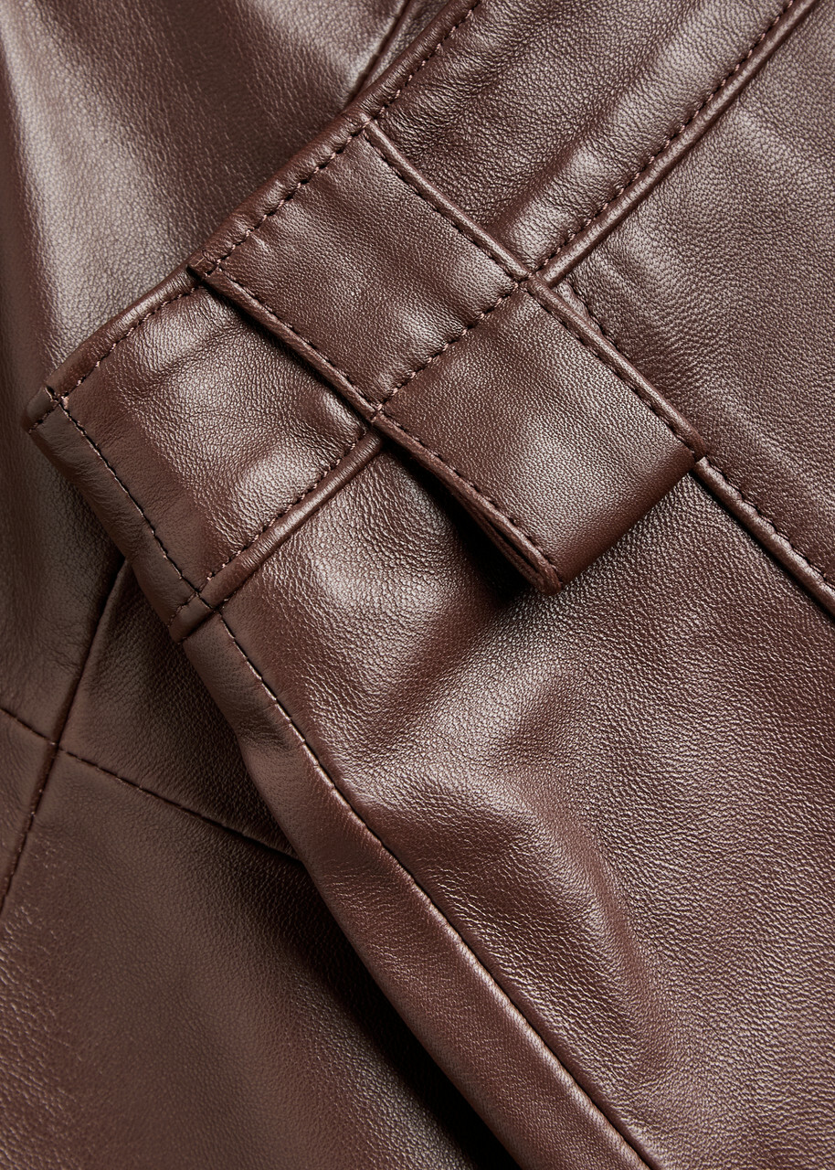 Skiim Farrah Leather Midi Skirt Dark Brown