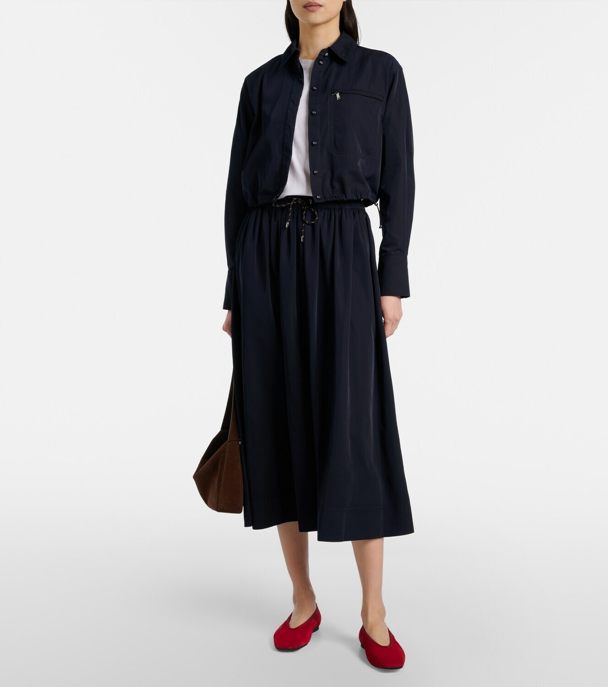 Veronica Beard Bates gathered taffeta midi skirt