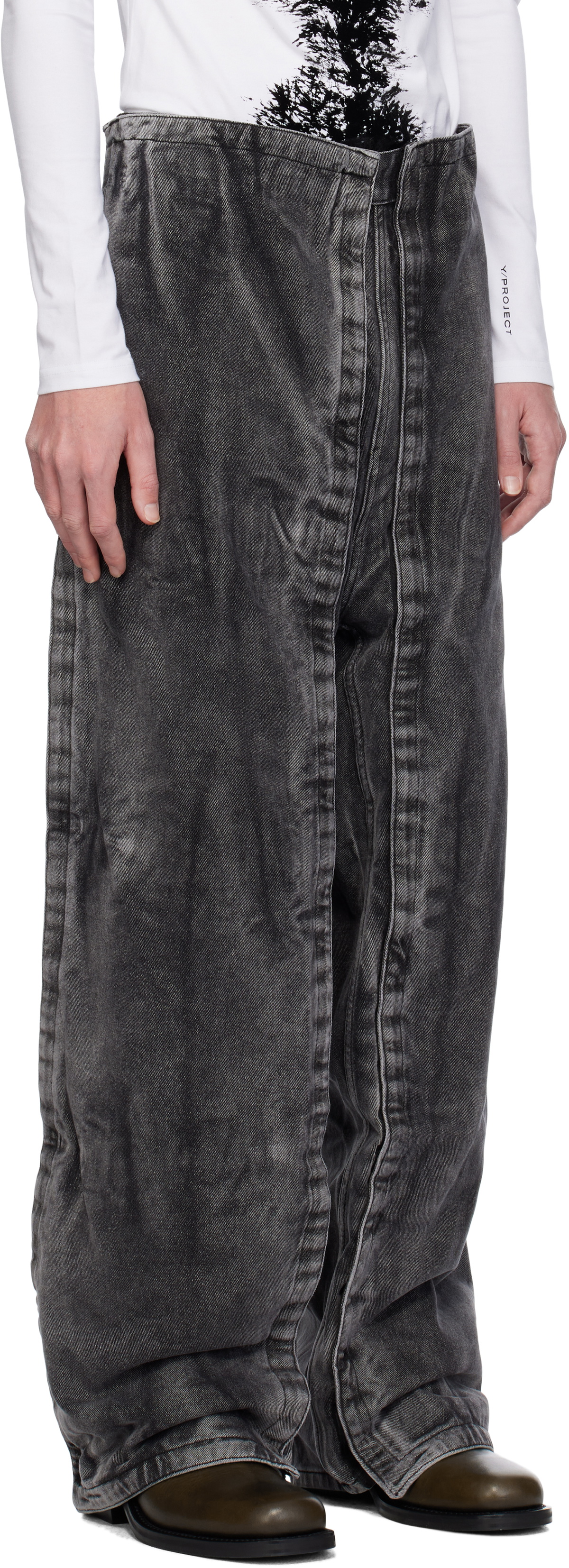 Y/Project Black Velcro Panel Jeans
