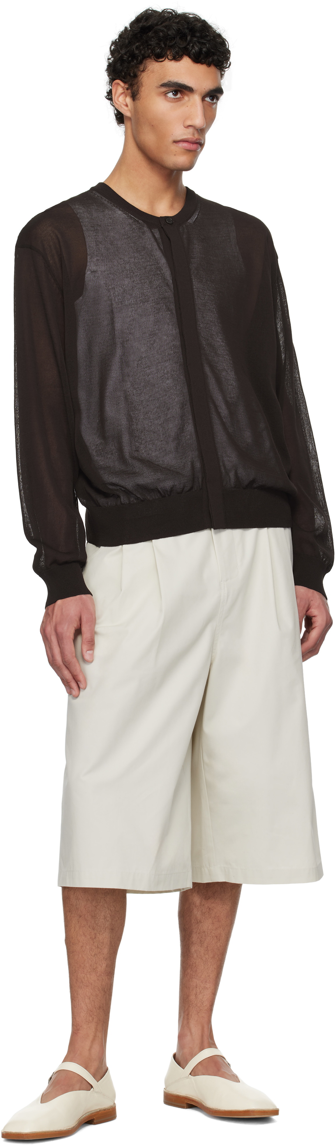 AMOMENTO Brown Sheer Round Cardigan AMOMENTO