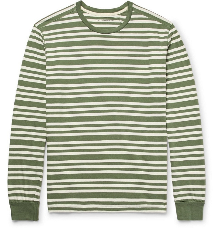Photo: Pop Trading Company - Printed Striped Cotton-Jersey T-Shirt - Men - Green