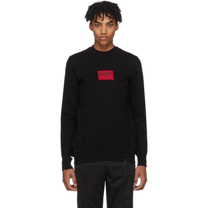 Photo: Givenchy Black Distressed Box Logo Sweatshirt 