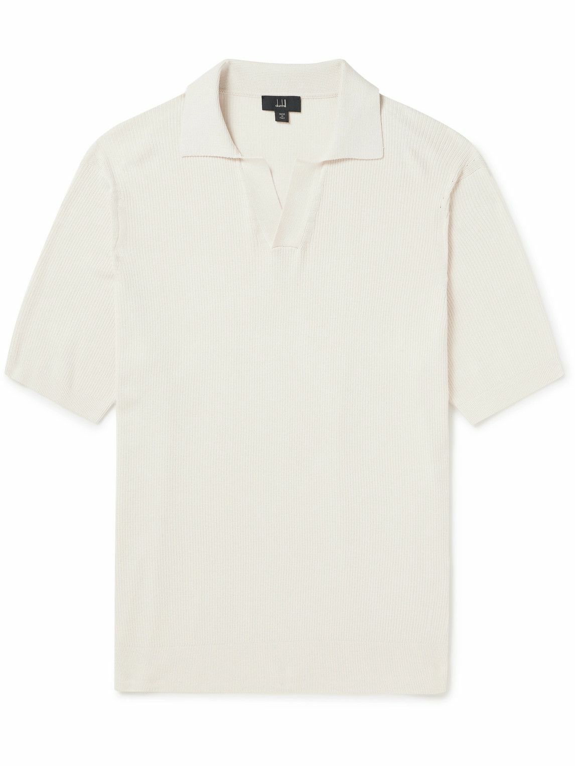 Photo: Dunhill - Ribbed Mulberry Silk and Cotton-Blend Polo Shirt - Neutrals