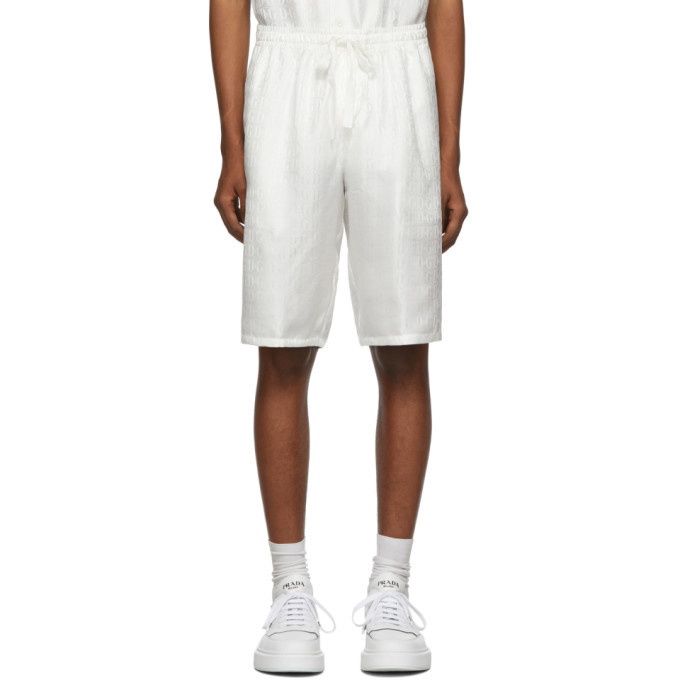 Photo: Dolce and Gabbana White Silk Logo Shorts