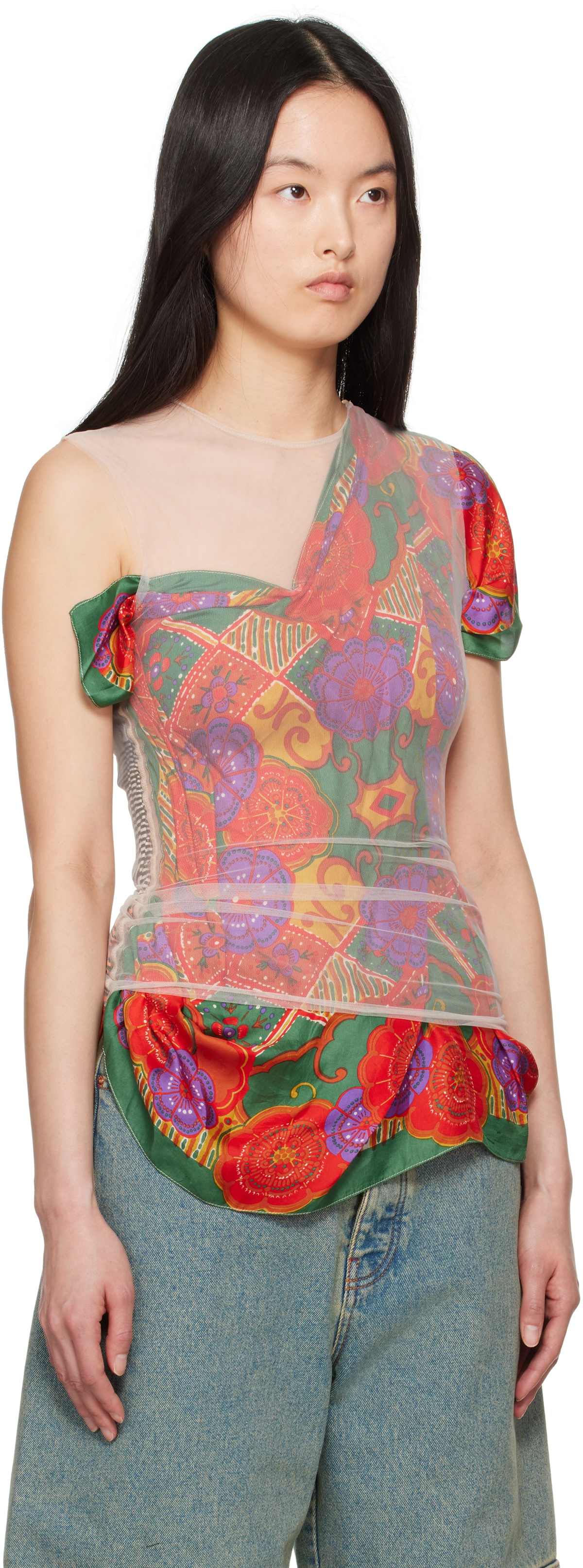Marine Serre Multicolor Regenerated Silk Scarves Layer Top