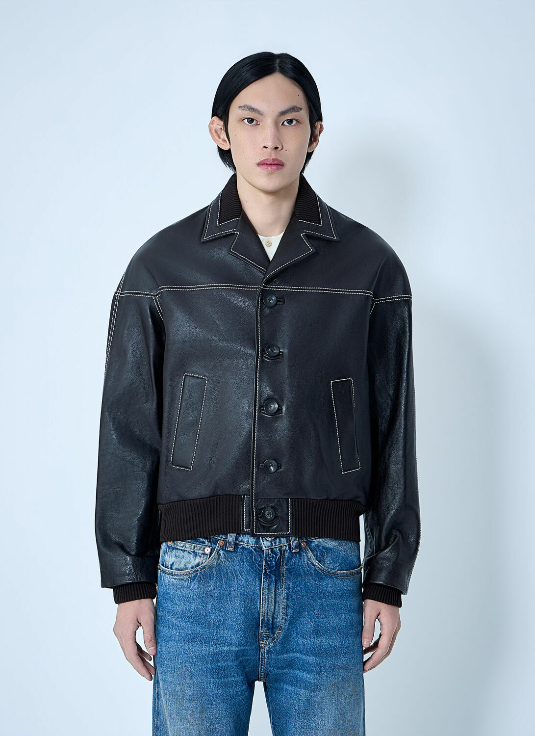 Wales Bonner Leather Button-Up Jacket