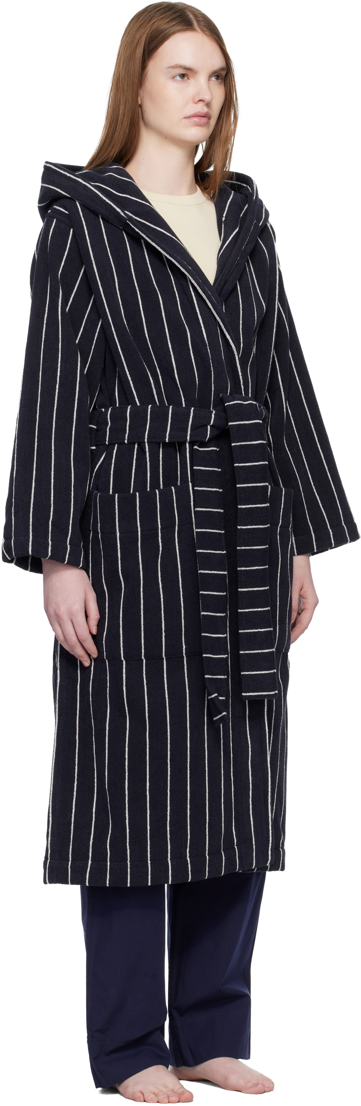Tekla Black & White Terry Hooded Bathrobe