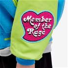 Members of the Rage Men's Oversized Varsity Jacket in Turquoise/Acid Lime