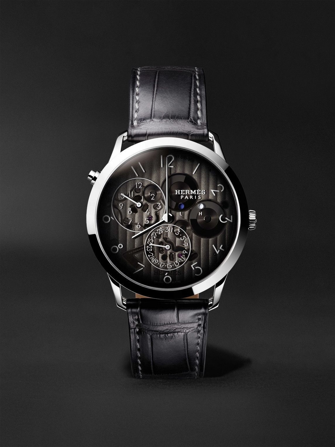 Photo: Hermès Timepieces - Slim d'Hermès Automatic GMT 39mm Platinum and Alligator Watch, Ref. No. 054192WW00
