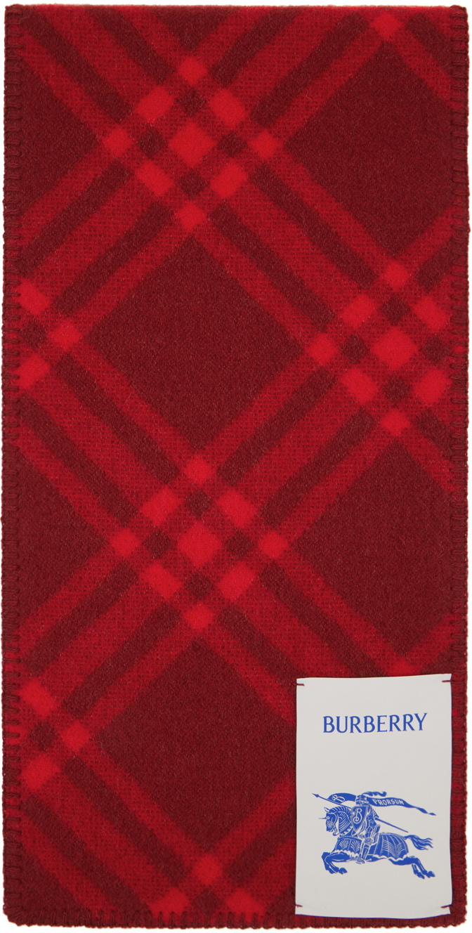 Burberry Burgundy & Red Check Wool Scarf Burberry