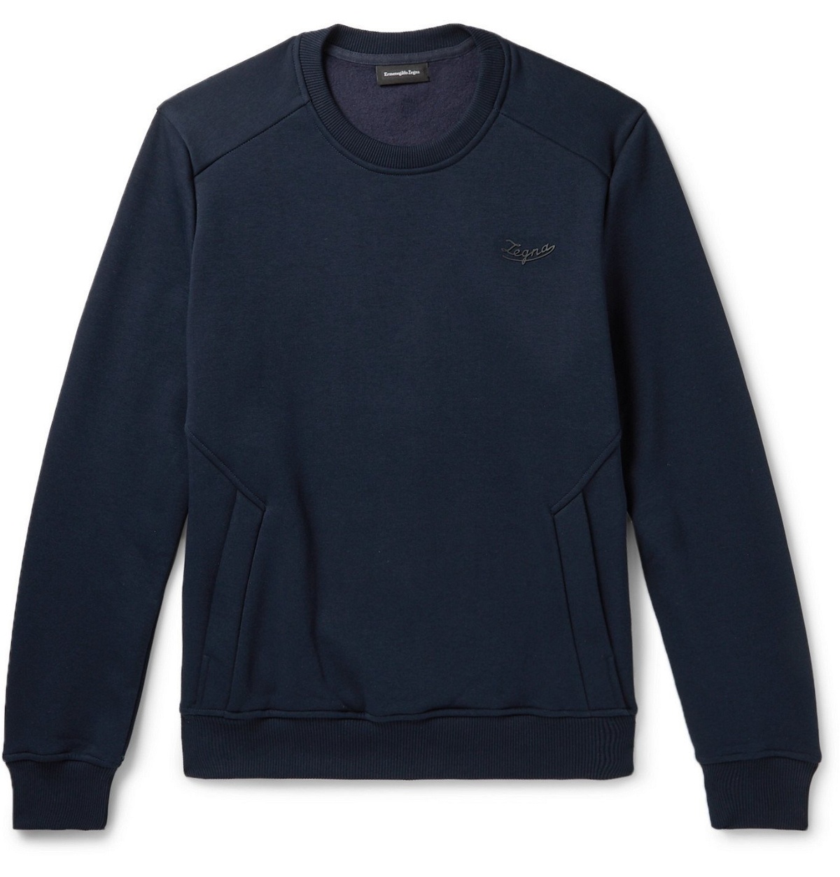 Photo: Ermenegildo Zegna - Logo-Detailed Fleece-Back Cotton-Blend Jersey Sweatshirt - Blue