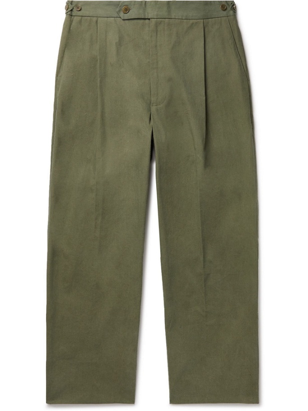 Photo: Double Eleven - Wide-Leg Pleated Cotton-Canvas Trousers - Green