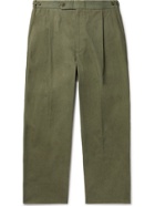 Double Eleven - Wide-Leg Pleated Cotton-Canvas Trousers - Green