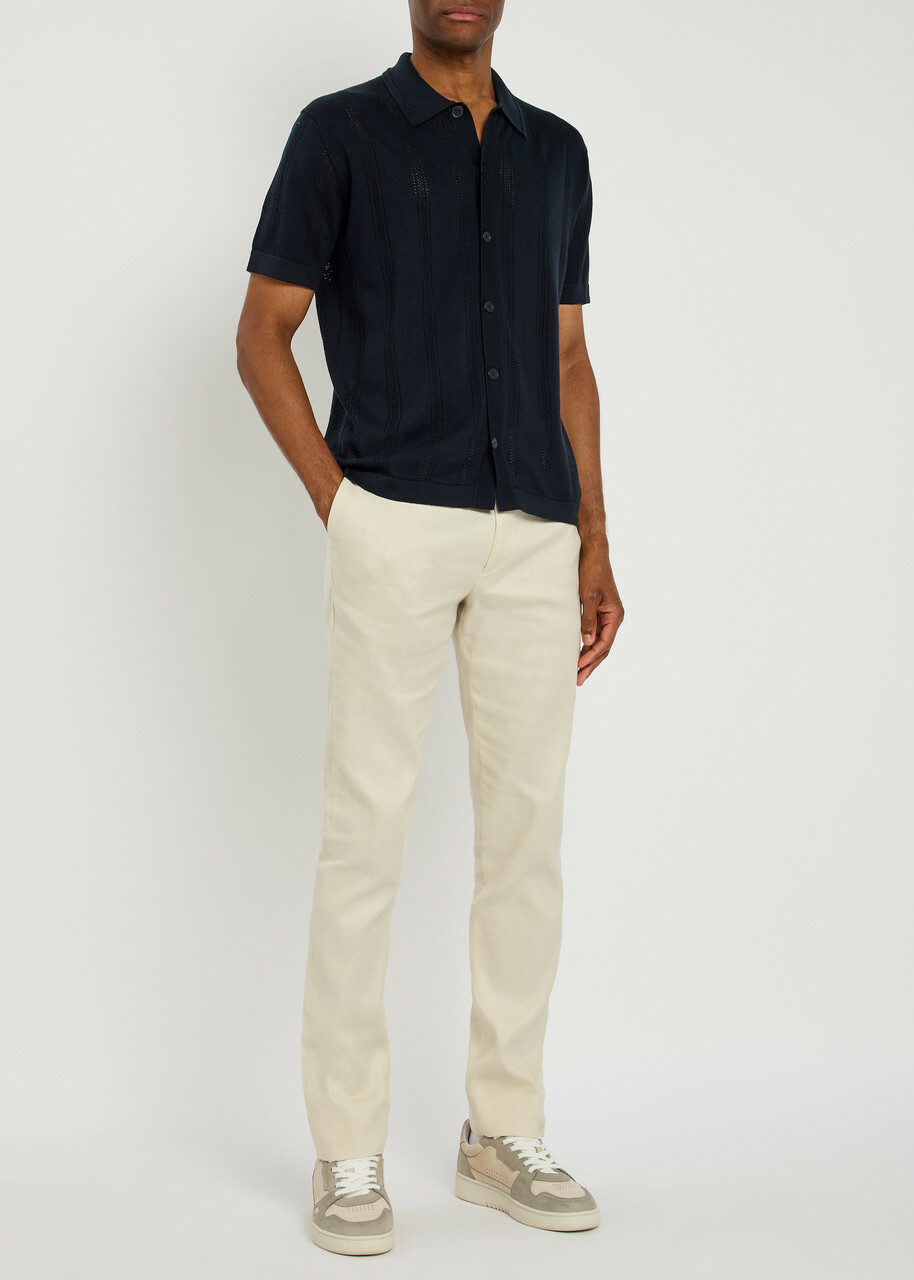 Lestrange Textured Pointelle-knit Shirt Navy