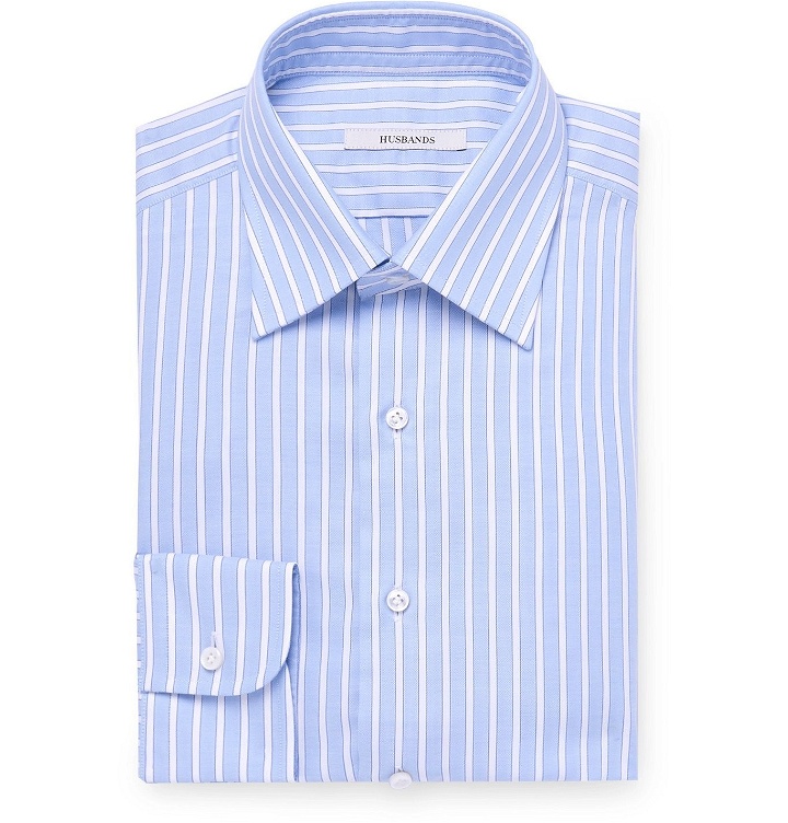 Photo: Husbands - Slim-Fit Striped Cotton-Poplin Shirt - Blue