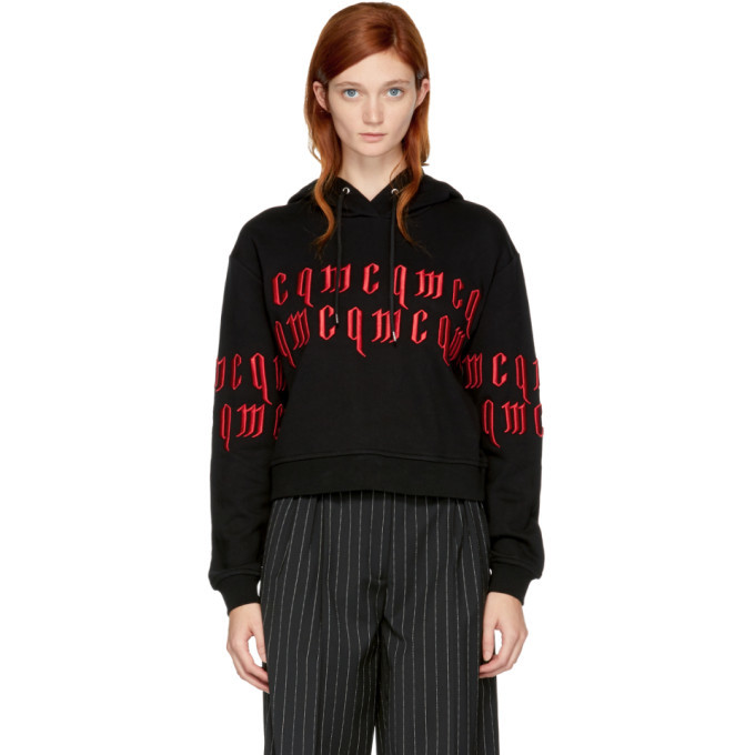 Photo: McQ Alexander McQueen Black Cropped Embroidered Logo Hoodie