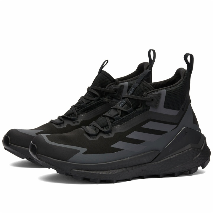 Photo: Adidas Men's Terrex Free Hiker 2 GTX Sneakers in Core Black/Grey Six/Grey Three