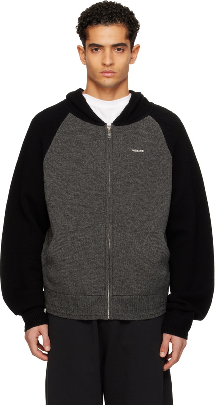 Photo: We11done Black & Gray Raglan Knit Zip-Up Hoodie