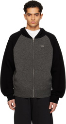 We11done Black & Gray Raglan Knit Zip-Up Hoodie