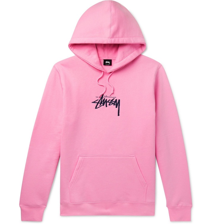 Photo: Stüssy - Logo-Embroidered Fleece-Back Cotton-Blend Jersey Hoodie - Pink