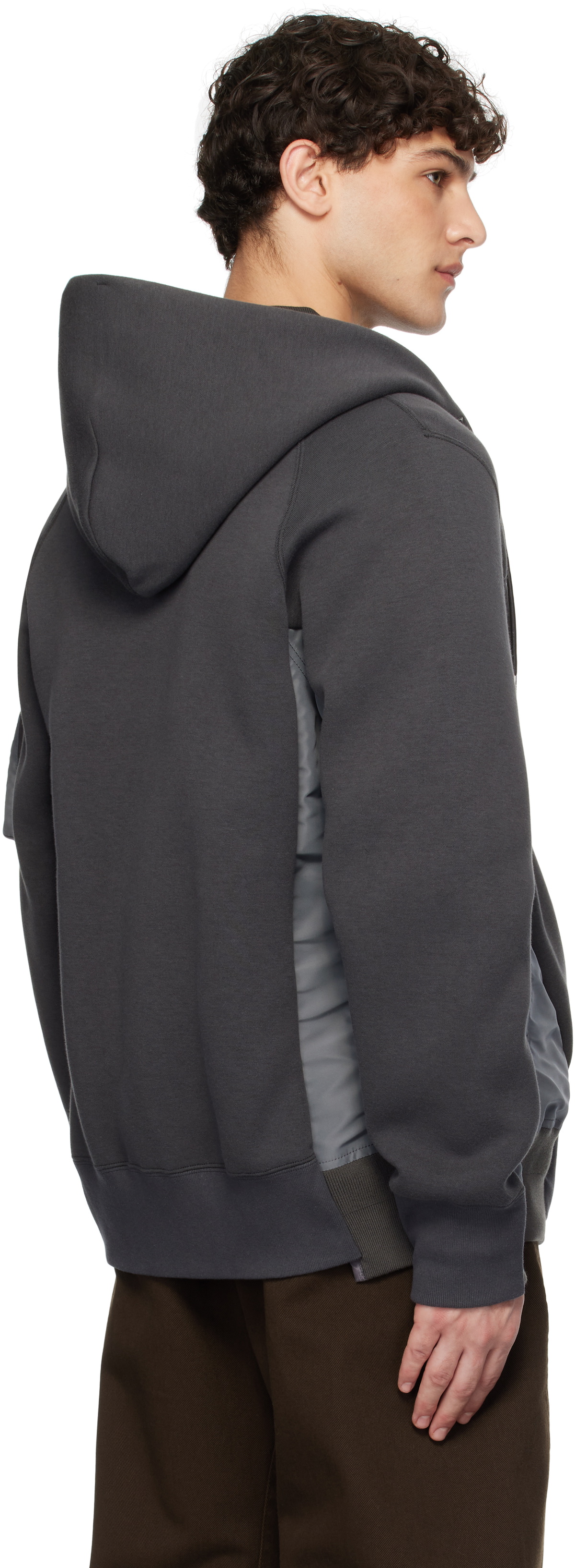 sacai Gray Sponge Sweat x Nylon Twill Hoodie Sacai