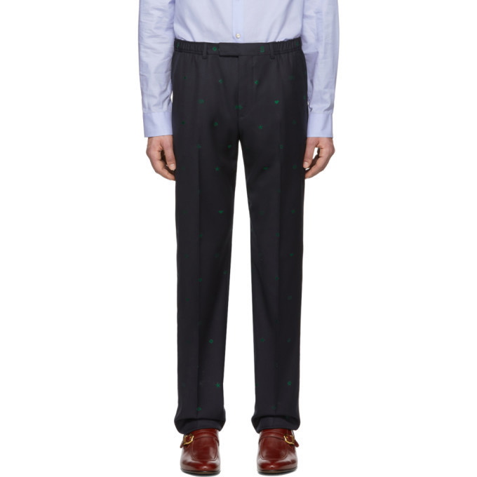 Photo: Gucci Navy Wool Jacquard Symbols Trousers