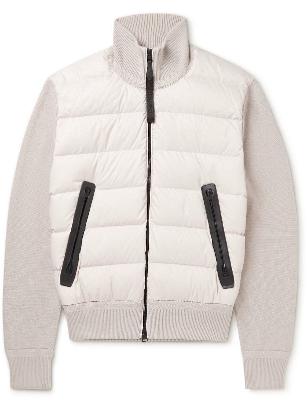 Photo: TOM FORD - Slim-Fit Panelled Ribbed Wool and Quilted Shell Down Jacket - Neutrals