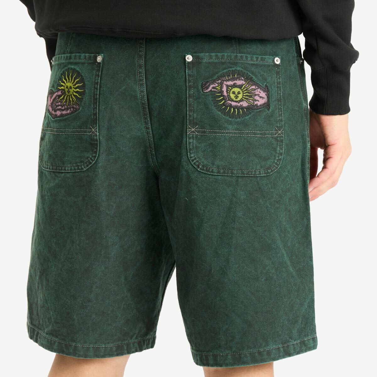 Pleasures Men's Apollo Baggy Denim Shorts in Dark Forest
