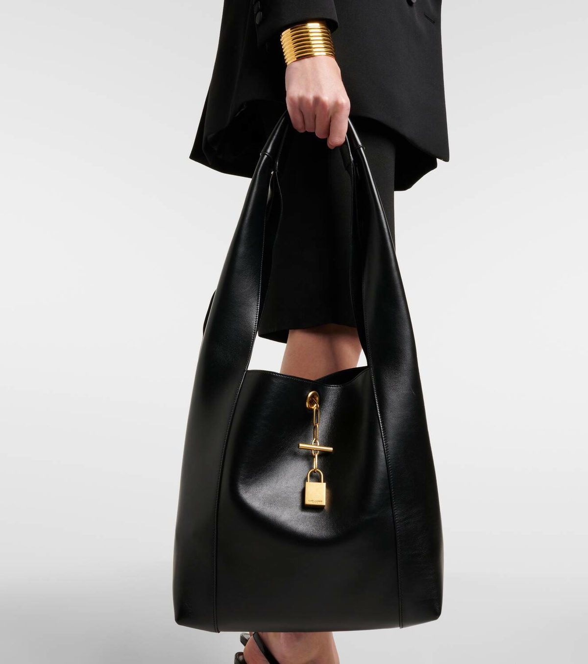 トートバッグ SAINT LAURENT BLACK LEATHER TANGER SHOPPING BAG Saint Laurent Tanger leather tote bag Saint Laurent