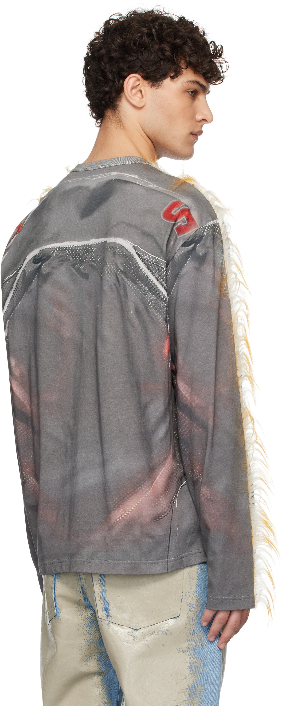 Diesel Gray T-Crane LS-Fur T-shirt Diesel