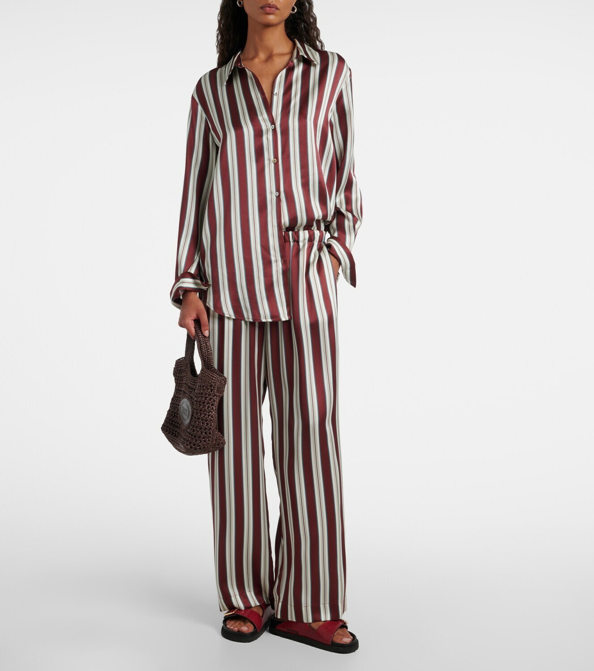 Asceno Rosa striped silk satin pajama pants