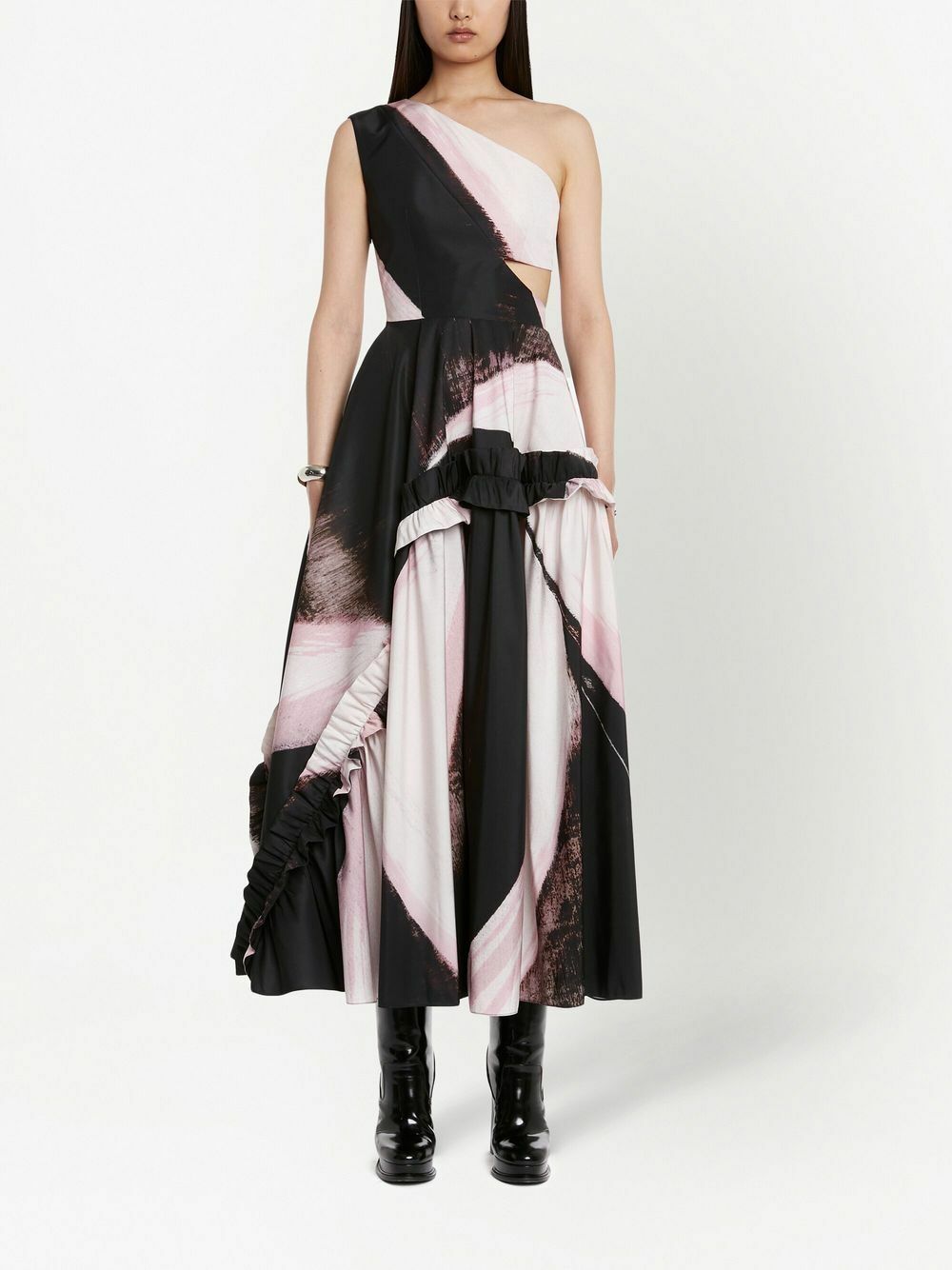 ALEXANDER MCQUEEN - One-shoulder Printed Midi Dress