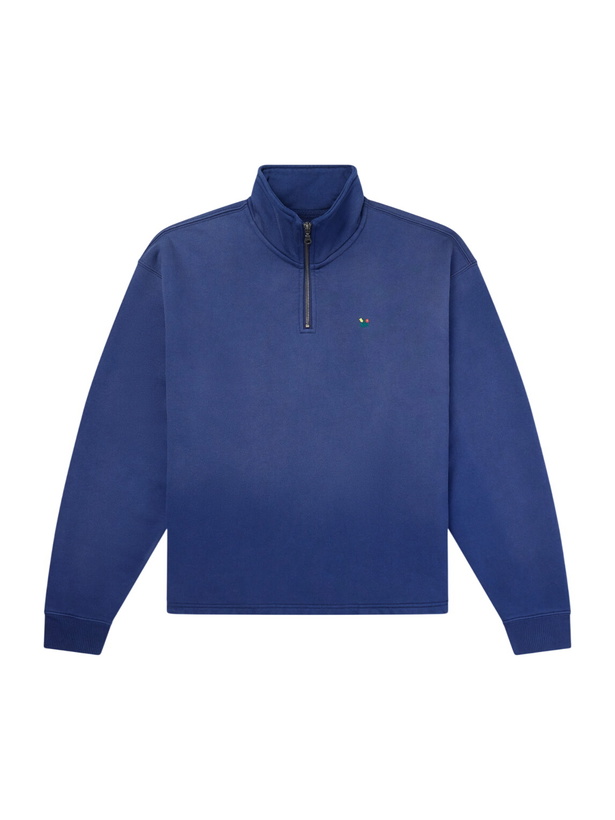 Photo: Aimé Leon Dore - Logo-Embroidered Cotton-Jersey Half-Zip Sweatshirt - Blue