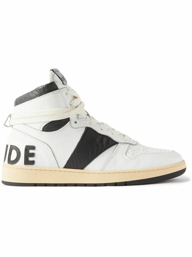 Photo: Rhude - Rhecess Colour-Block Distressed Leather High-Top Sneakers - White