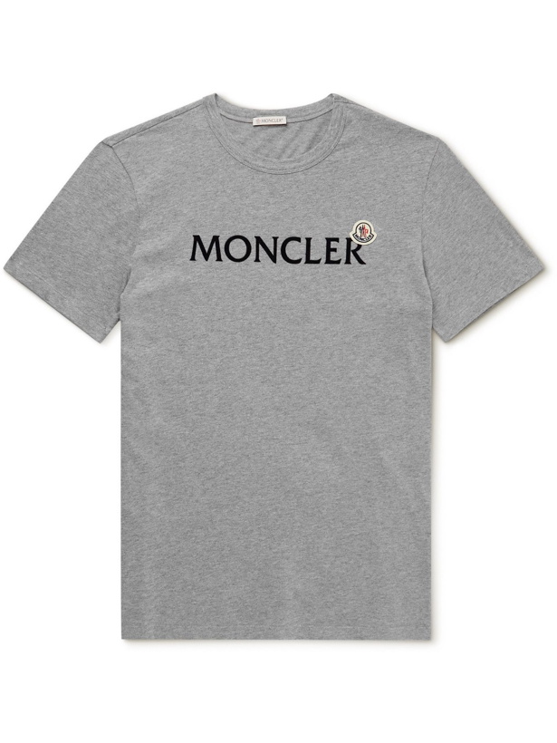 Photo: Moncler - Logo-Flocked Cotton-Jersey T-Shirt - Gray